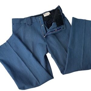 VTG 70s Sears Perma Prest Dress Pants Men 34x29 Blue Houndstooth Flared Talon 42